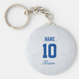 White Blue Team Soccer Ball Personalisierter Name Schlüsselanhänger