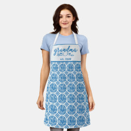 White Blue Ukrainian Ethnic Pattern Oma Est Schürze