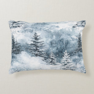 White Blue Weihnachtsbaumen Winterschnee Dekokissen