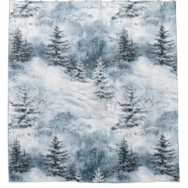 White Blue Weihnachtsbaumen Winterschnee Duschvorhang