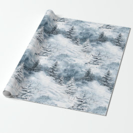 White Blue Weihnachtsbaumen Winterschnee Geschenkpapier