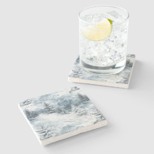 White Blue Weihnachtsbaumen Winterschnee Steinuntersetzer