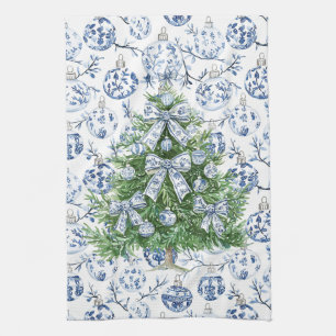 White Blue Weihnachtsschmuck Tree with Bows Geschirrtuch