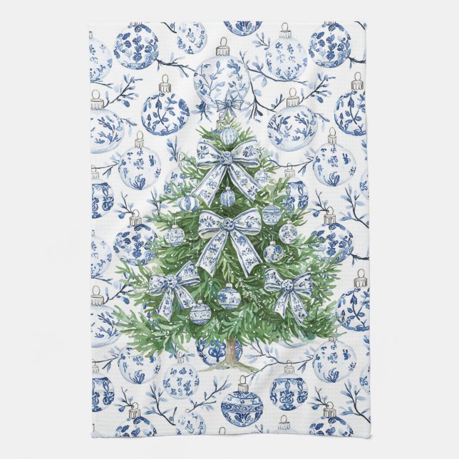 White Blue Weihnachtsschmuck Tree with Bows Geschirrtuch (Vertikal)
