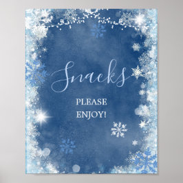 White Blue Winter Snowflake Brautparty Snacks Poster