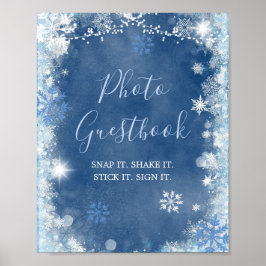 White Blue Winter Snowflake Bridal Foto Reisebuch Poster