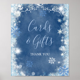 White Blue Winter Snowflake Bridal Karten und Gesc Poster