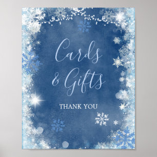 White Blue Winter Snowflake Bridal Karten und Gesc Poster