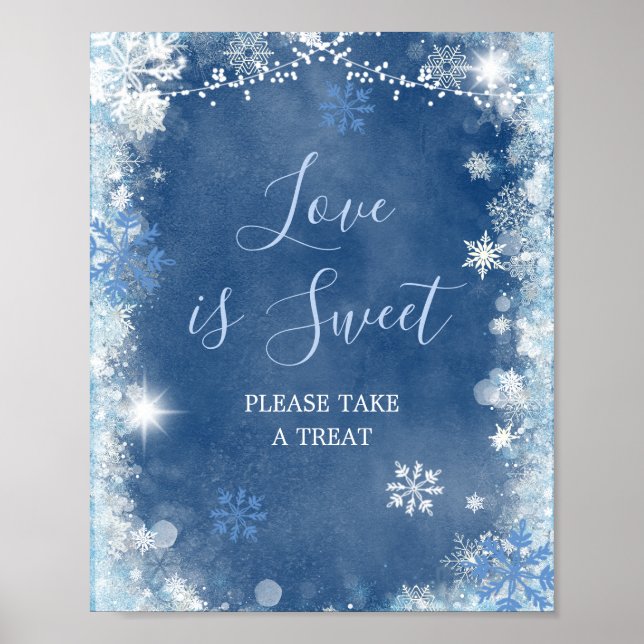 White Blue Winter Snowflake Bridal Liebe ist süß Poster (Vorne)