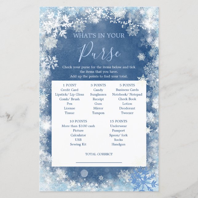 White Blue Winter Snowflake Bridal Purgame (Vorderseite)