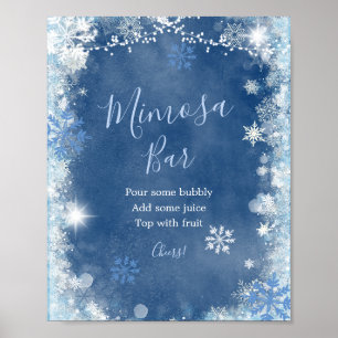 White Blue Winter Snowflake Dusche Mimosa Bar Poster