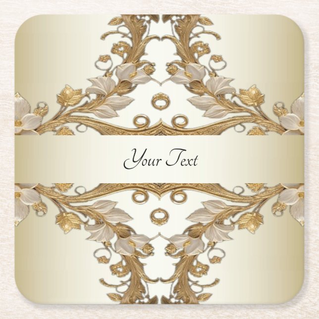 White Blume Decorative Gold Paper Untersetzer (Vorderseite)