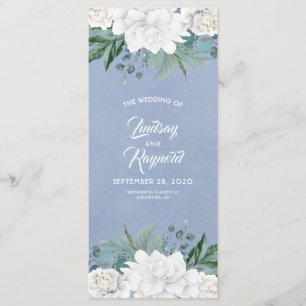 White Blume Dusty Blue Elegante Hochzeitsprogramme Programm