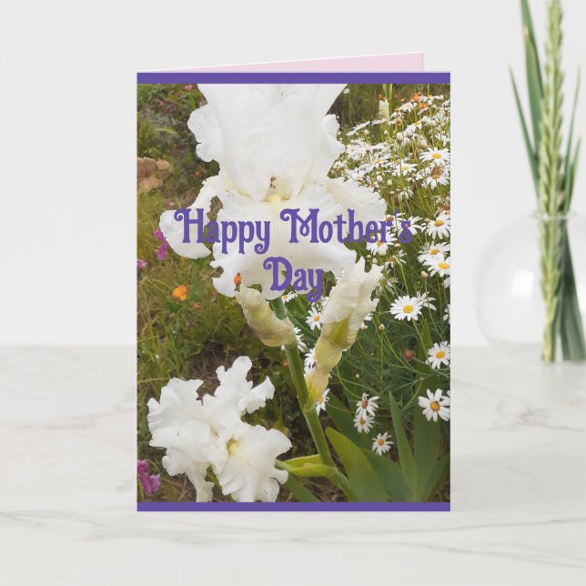 White Blume Floral Iris Irish Mütter Day Card Karte (Vorderseite)