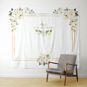 White Blume Gold Foto Stand !8. Geburtstag Wandteppich
