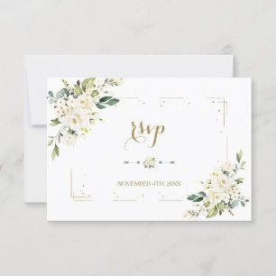 White Blume Gold Glitzer Frame Confetti Wedding RSVP Karte