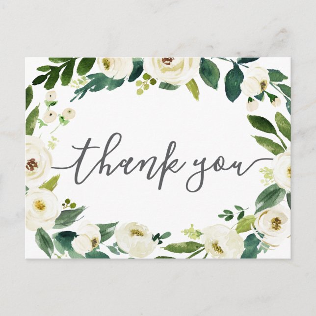 White Blume Green Wedding Danke Postcards Postkarte (Vorderseite)