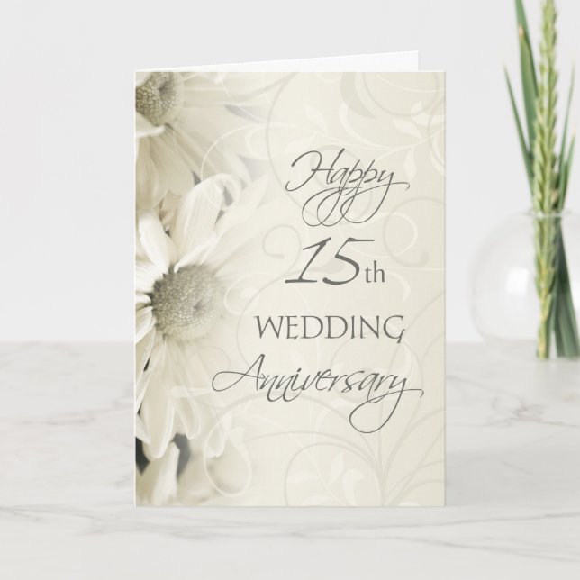 White Blume Happy 15 th Wedding Anniversary Card Karte (Vorderseite)