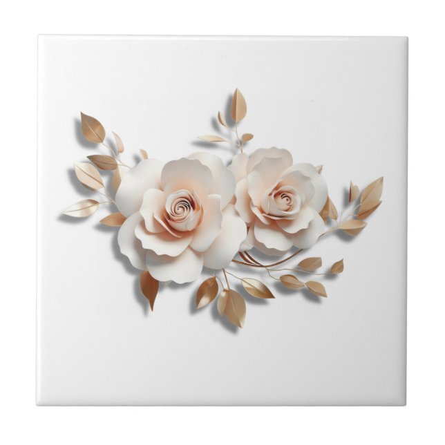 White Blush 3 D Blume Fliese (Vorderseite)