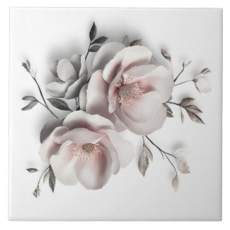 White Blush 3 D Flower Fliese