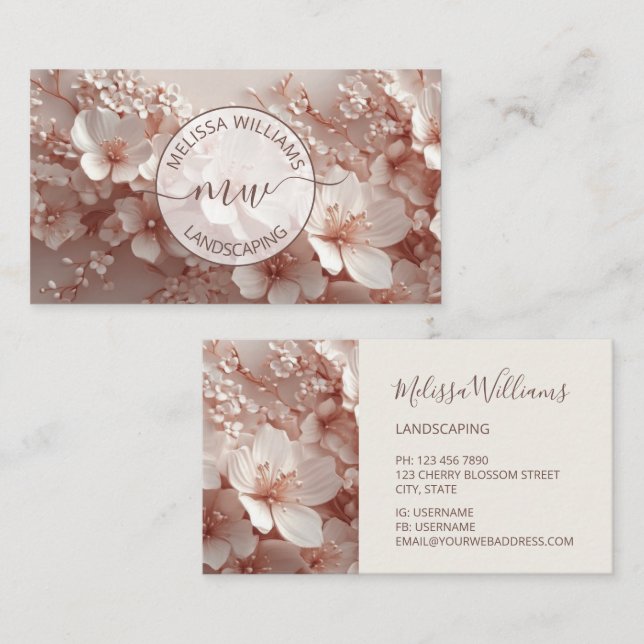 White Blush 3D Blumen Logo Initialen Visitenkarte (Vorne/Hinten)