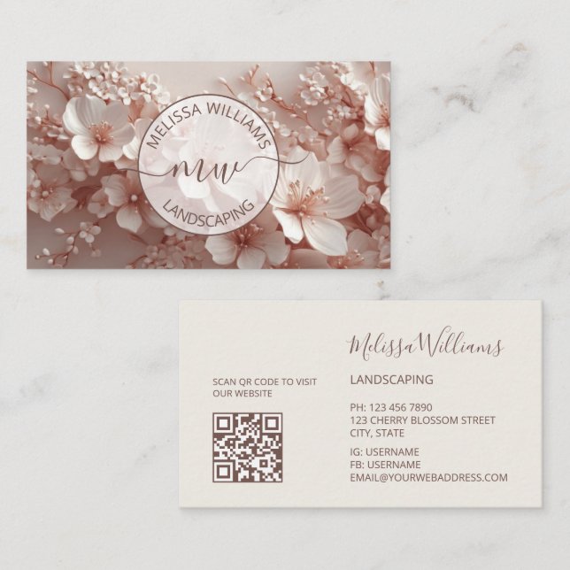 White Blush 3D Blumen Logo Initialen Visitenkarte (Vorne/Hinten)