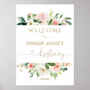 White Blush Floral Gold Weihnachten Begrüßungszeic Poster
