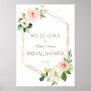 White Blush Floral Gold Willkommenszeichen Brautpa Poster