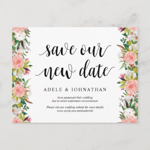 White Blush Florals, Rett unser neues Datum, versc Postkarte