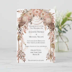 White Blush Pink Cream Boho Blues Wedding Arch Einladung