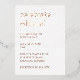 White Blush Pink Wedding Rose Gold Foil Einladung