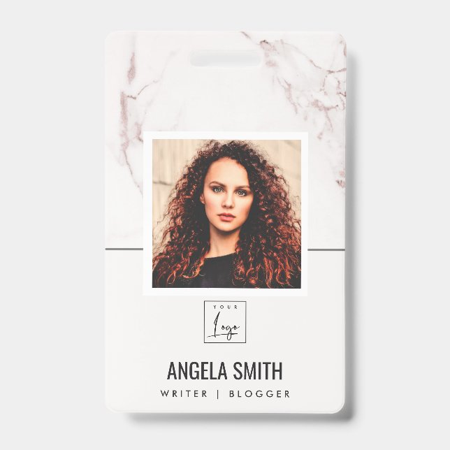 WHITE BLUST MARBLE TEXTURE EMPLOYEE FOTO BARCODE AUSWEIS (Vorderseite)