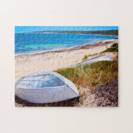 White boat Beach Blue Sky Ocean Foto Puzzle
