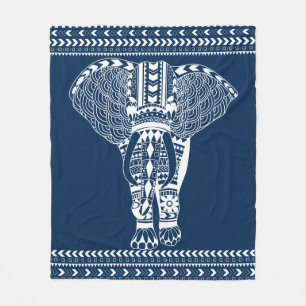 White Bohemisch Tribal Elephant Fleecedecke