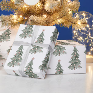 White Boho Blush Pink Grünen Weihnachtsbaum Geschenkpapier