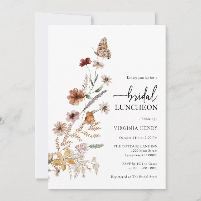 White Boho Bridal Luncheon Einladung (Vorderseite)