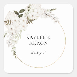 White Boho Floral Danke Ihnen 2 Quadratischer Aufkleber