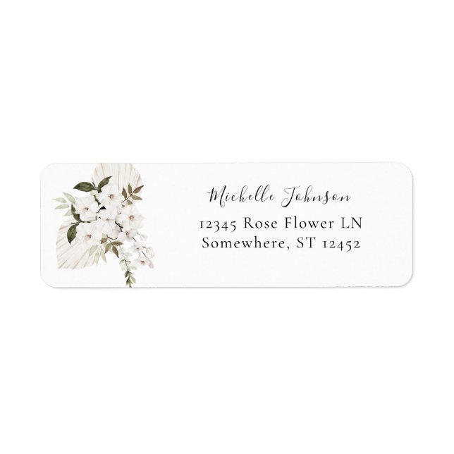 White Boho Floral Rücksendeadresse (Vorne)