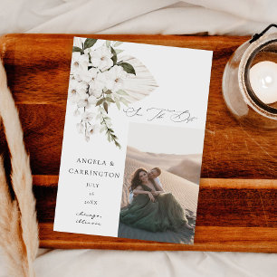 White Boho Floral Save the Date Foto