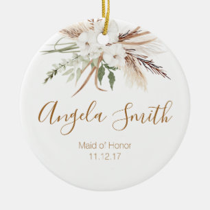 White Boho Floral Trauzeugin Weihnachtsschmuck