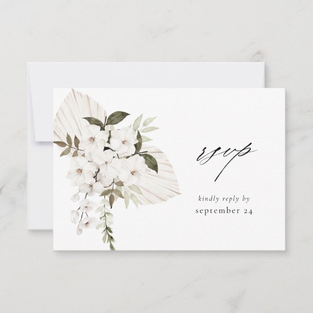 White Boho Floral w Meal RSVP Karte (Vorderseite)