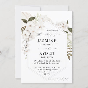 White Boho Floral Wedding Einladung V2 LN