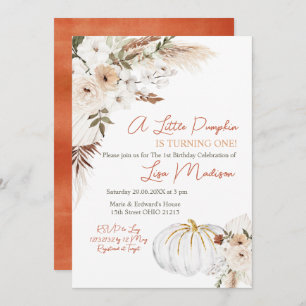 White Boho Pumpkin Einladung zum Geburtstag