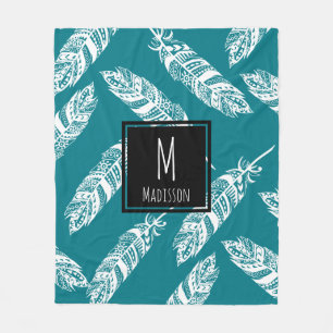 White-Boho-Stammesfedern - Personalisiert Fleecedecke