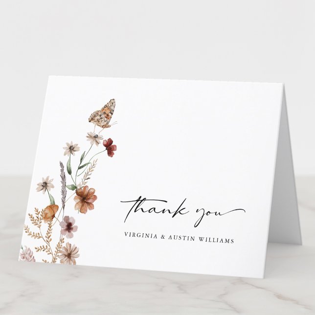 White Boho Wedding Dankeschön Karte (White Boho Floral Wedding Thank You Card with Butterfly by Painted Paperie
)
