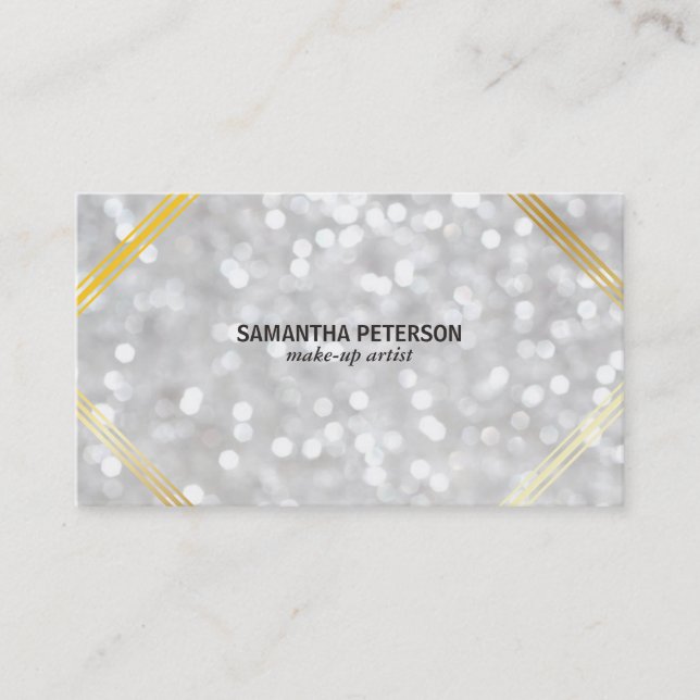 White Bokeh Gold Akzente Visitenkarte (Vorderseite)