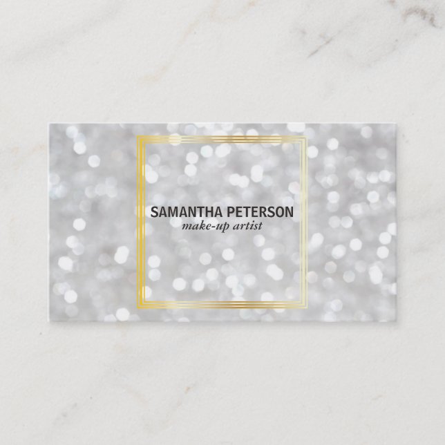 White Bokeh Gold Triple Border Visitenkarte (Vorderseite)