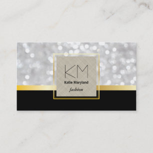 White Bokeh Golden Border Black Gold Bar Visitenkarte
