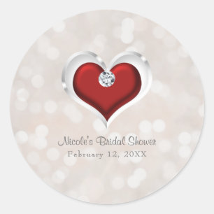 White Bokeh Red Valentine Glam Herz Custom Bevorzu Runder Aufkleber