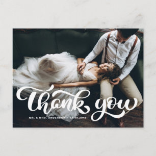 White Bold Retro Script Foto Hochzeit Vielen Dank Postkarte